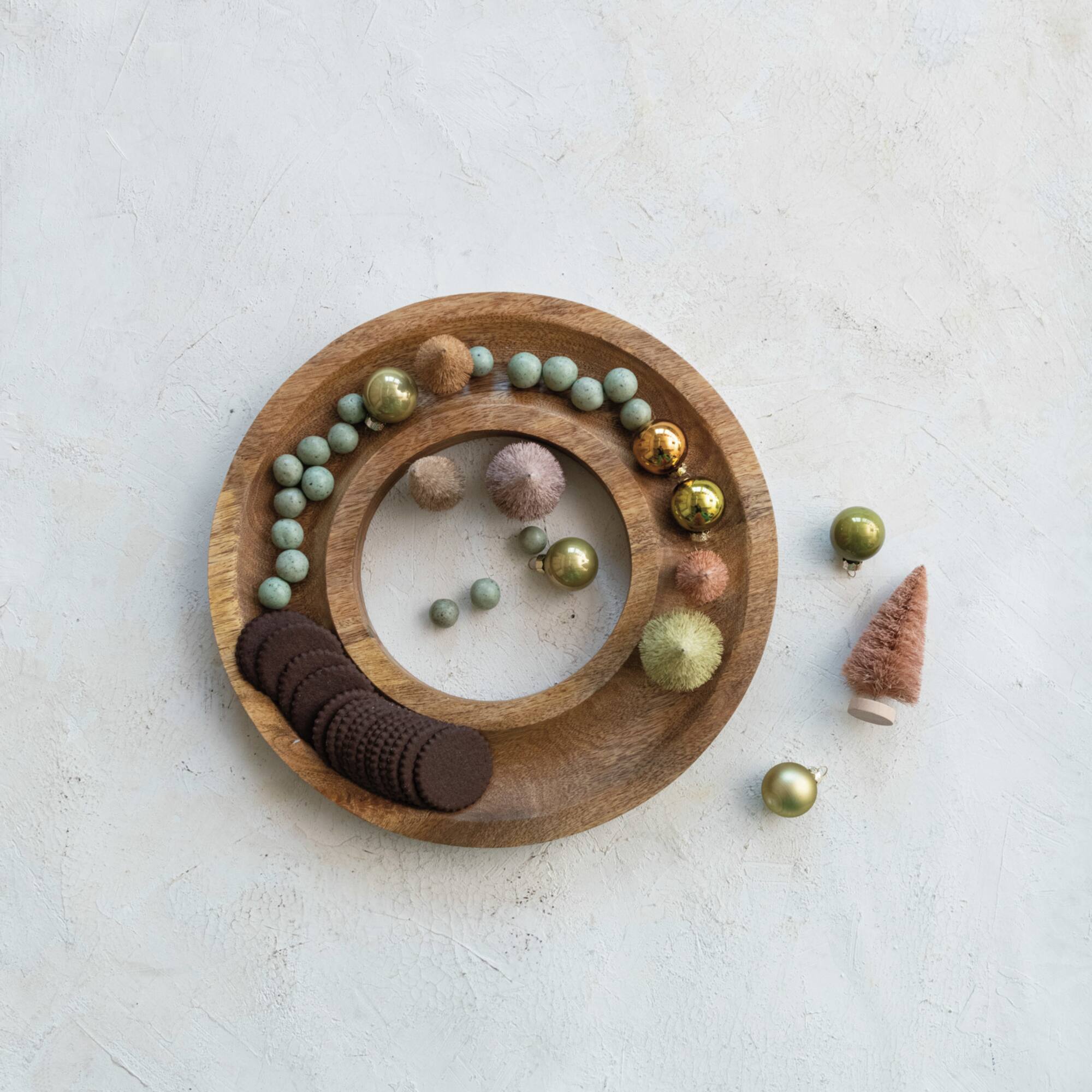 Hello Honey® 14" Natural Round Ring Mango Wood Serving Tray